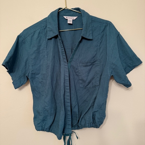 Athleta Playa Linen Teal Wrap Top women’s Small Petite - Picture 4 of 7